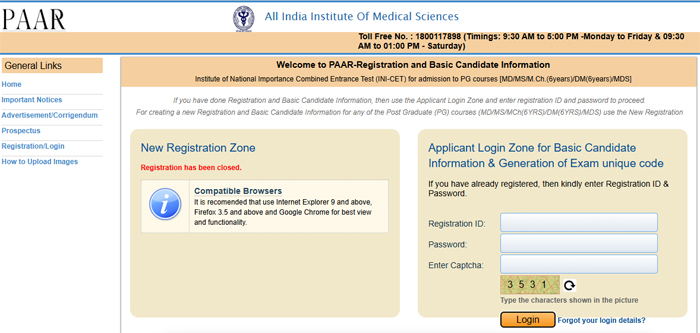 INI CET - New Basic Registration