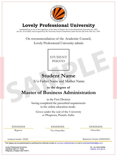 LPU Online MBA Certificate