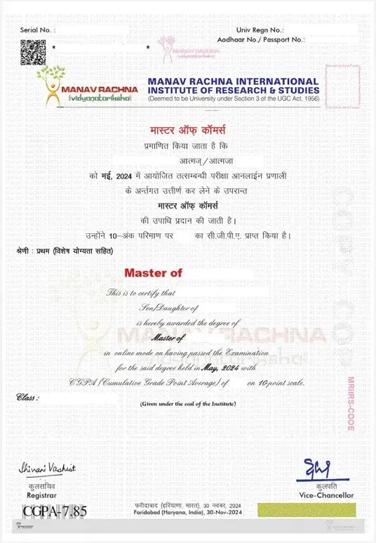 Manav Rachna Online MBA Certificate