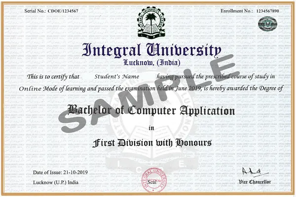 Integral University Online Sample Certificate