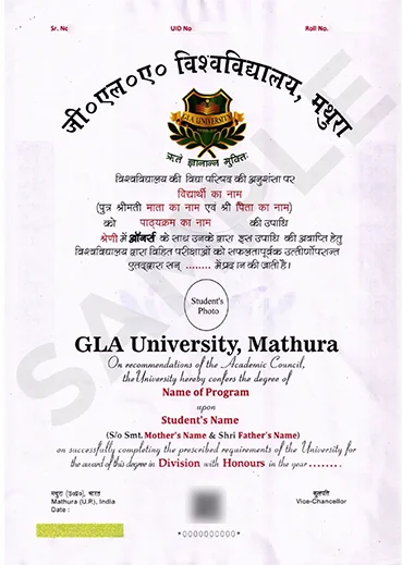 GLA Online BBA Sample Certificate