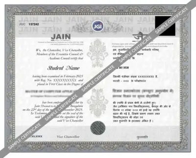 Jain Online BBA Sample Certificate